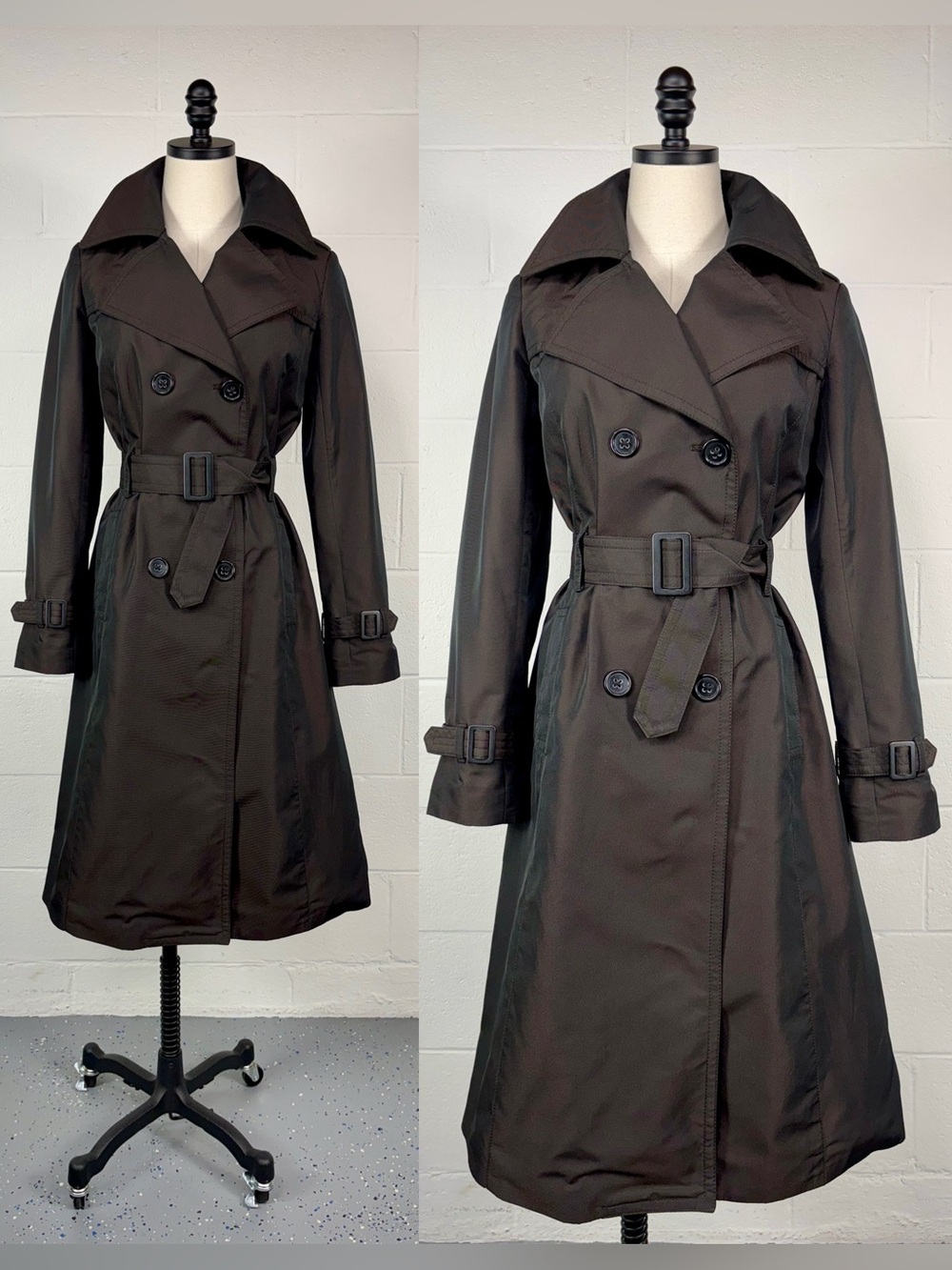 Vintage Y2K Banana Republic Trench Coat Iridescent Brown Black Water Resistant S